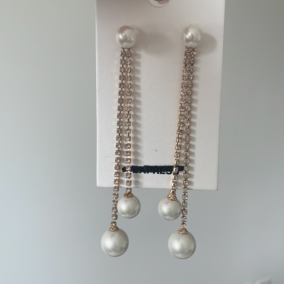 Elegant Pearl Rhinestone Gold Tone Drop Earrings - Picture 3 of 6